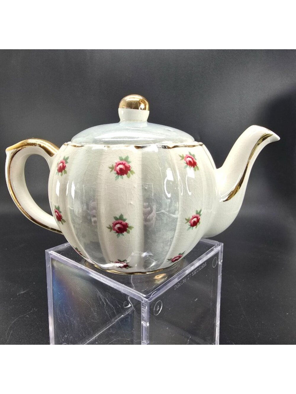 Gibsons Staffordshire Teapot With Blue and Gold Accents Rose Pattern JJ3837